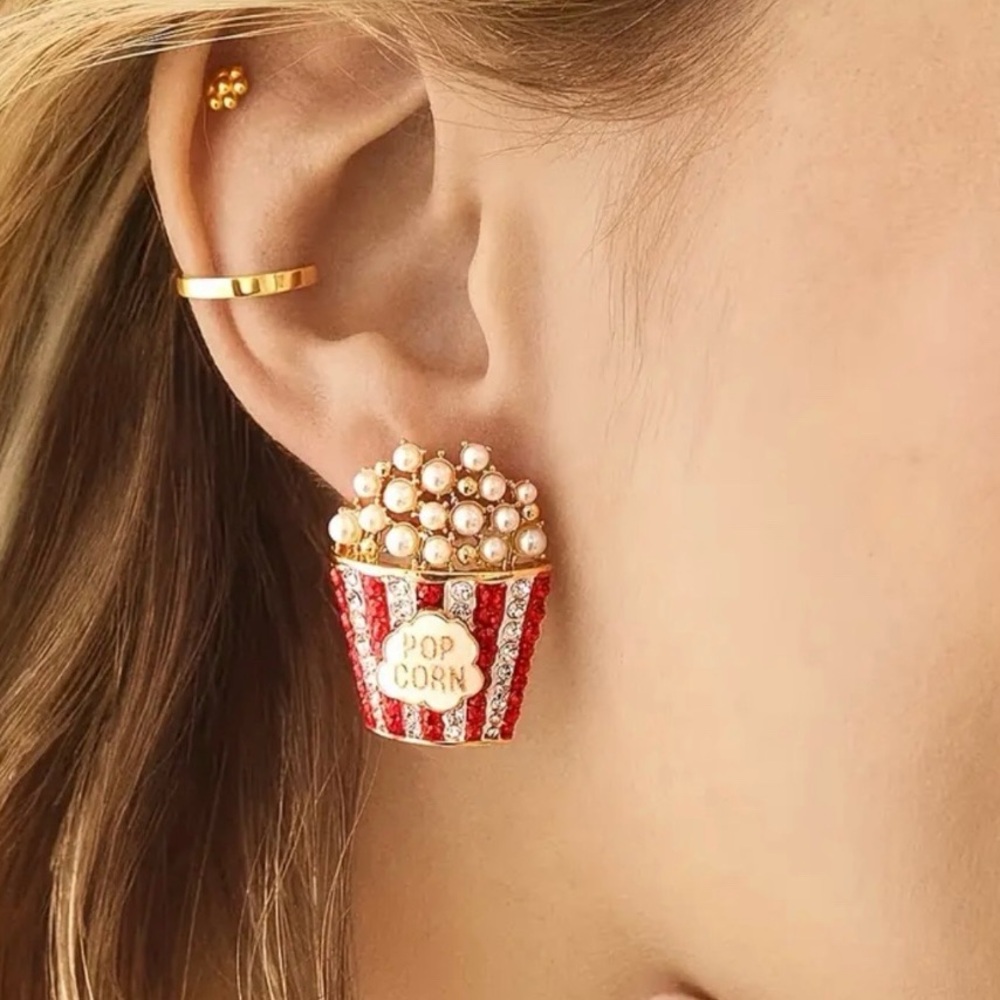 New! Stainless Steel Zinc Alloy Pearl & Rhinestone Popcorn Earrings